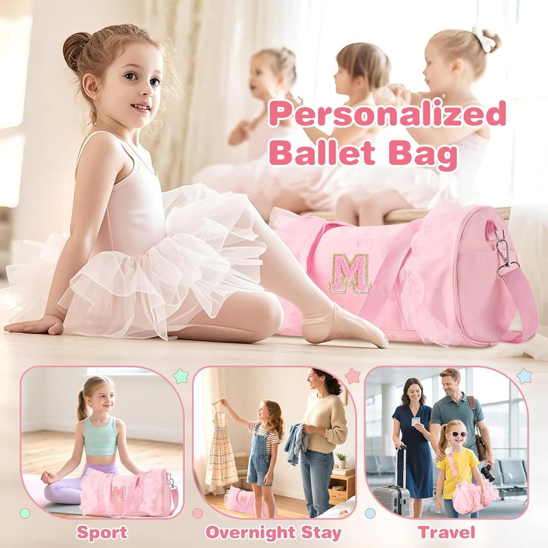 Iqimott Personalized Initial Dance Bag for Girls 6-9, Medium Lace Gym Sport Yoga Cheer Dance Bags Gift for Teen Girls, Cute Letter Kids Ballet Bag Toddler Travel Duffel Tote with Adjustable Straps(Pink-M) - Image 5